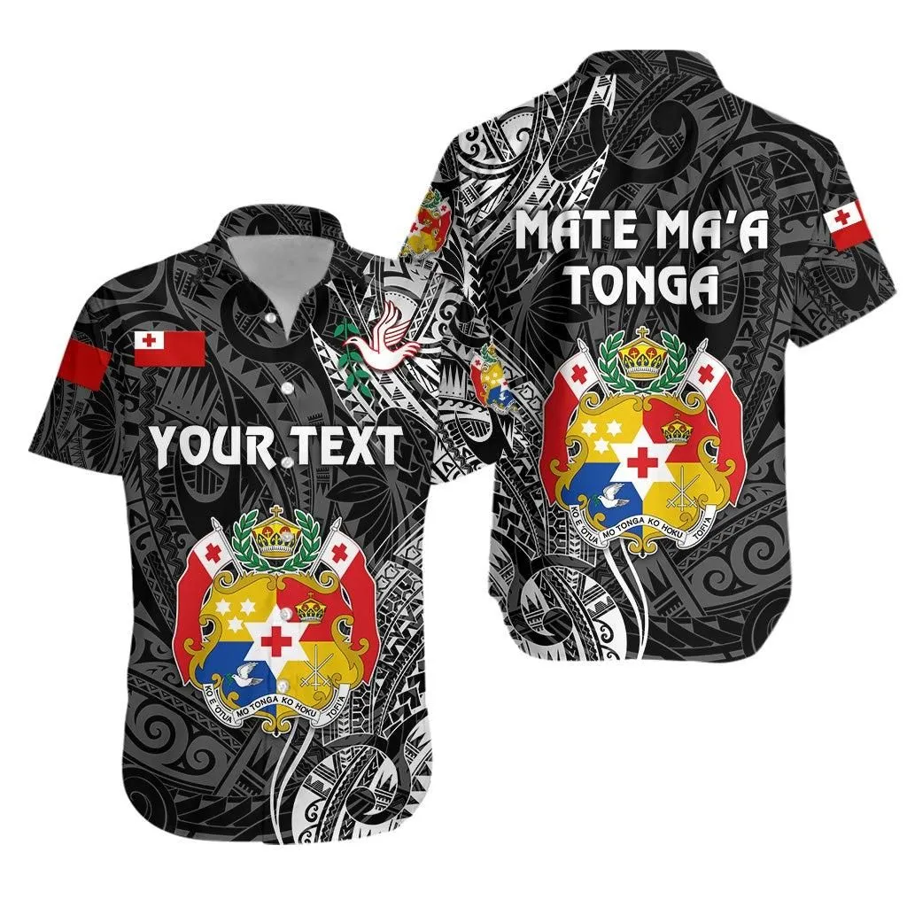 (Custom Personalised) Tonga Coat Of Arms Hawaiian Shirt Simple Vibes   Black Lt8_1