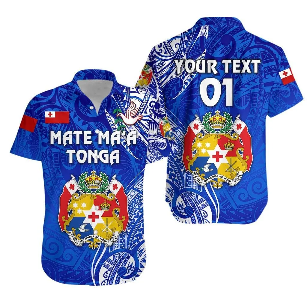 (Custom Personalised) Tonga Coat Of Arms Hawaiian Shirt Simple Vibes   Blue, Custom Text And Number Lt8_1