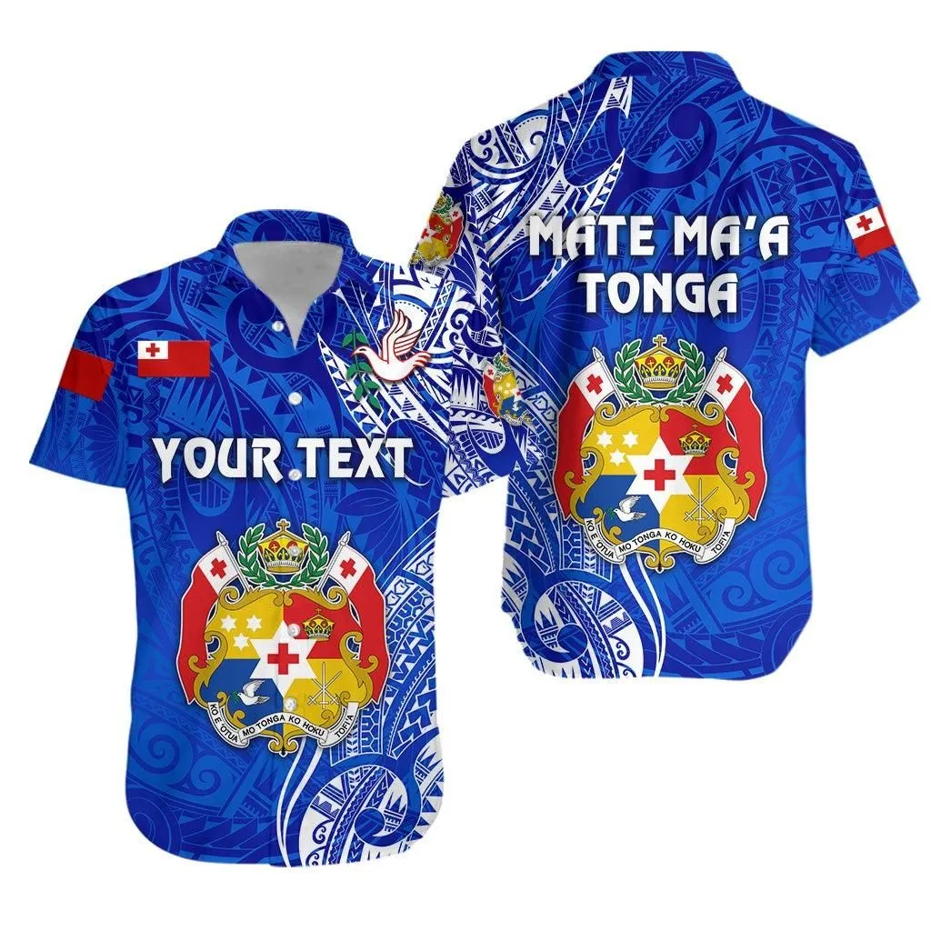 (Custom Personalised) Tonga Coat Of Arms Hawaiian Shirt Simple Vibes   Blue Lt8_1