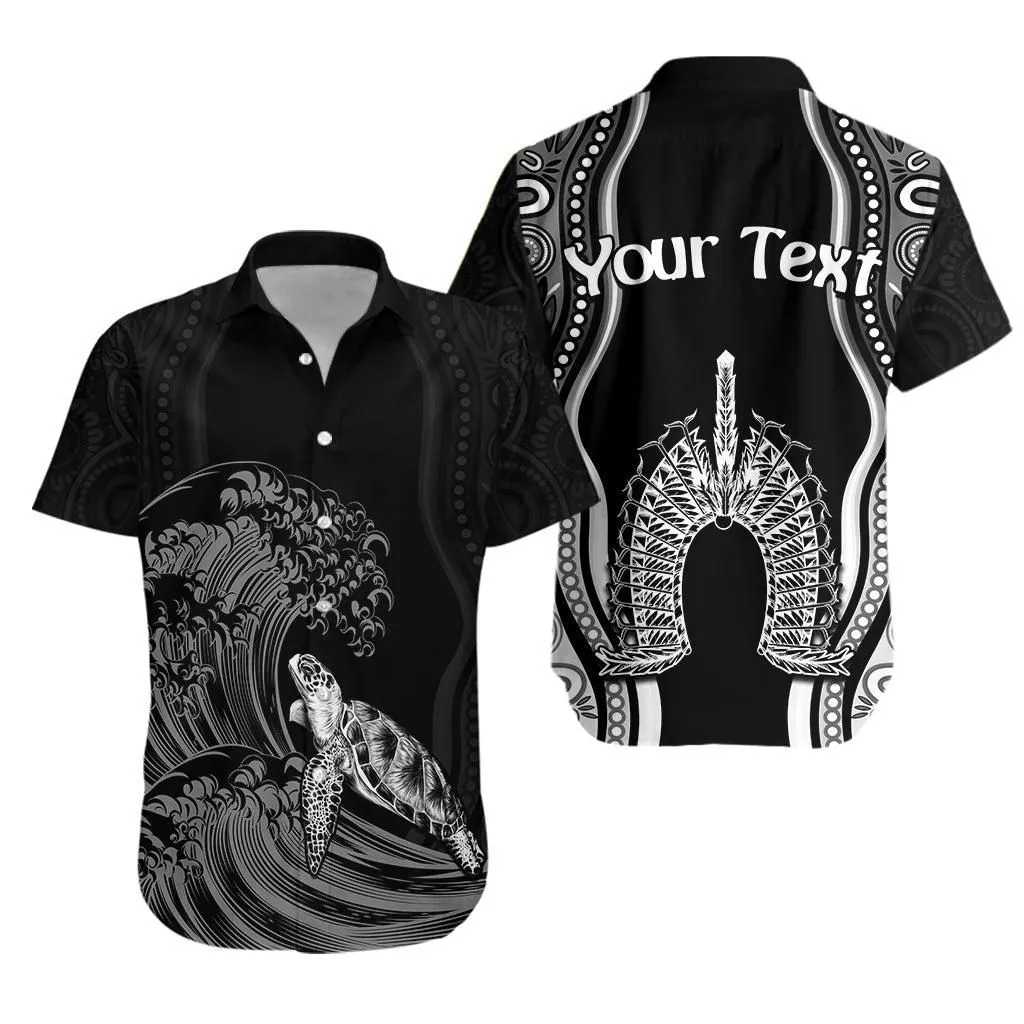 (Custom Personalised) Torres Strait Islands Hawaiian Shirt The Dhari Mix Aboriginal Turtle Version Black Lt13_0