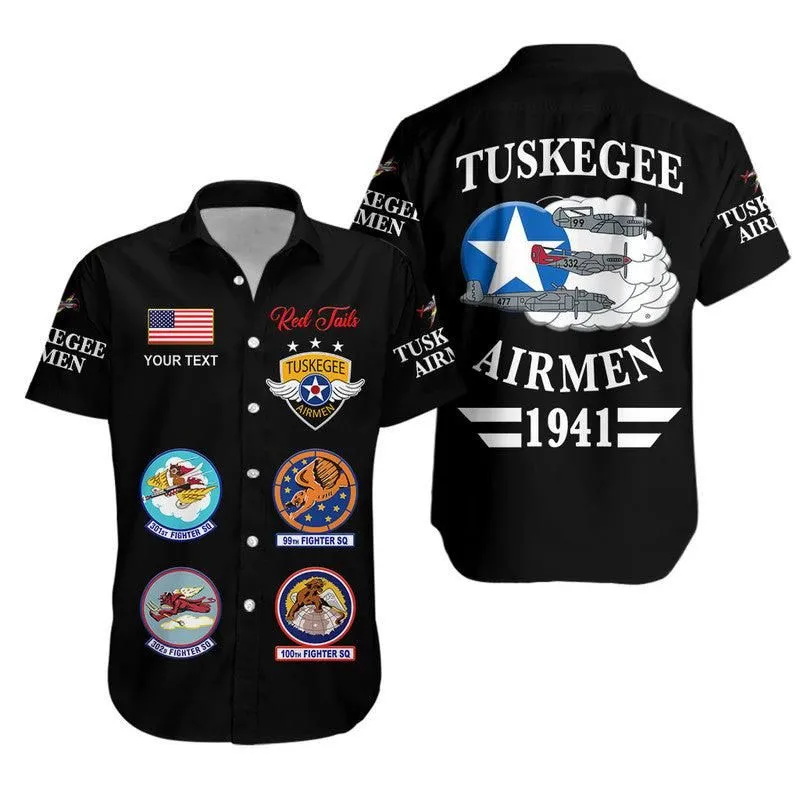 (Custom Personalised) Tuskegee Airmen Hawaiian Shirt The Red Tails Simple Style   Black Lt8_0