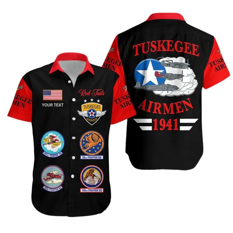 (Custom Personalised) Tuskegee Airmen Hawaiian Shirt The Red Tails Simple Style   Black Red Lt8_0