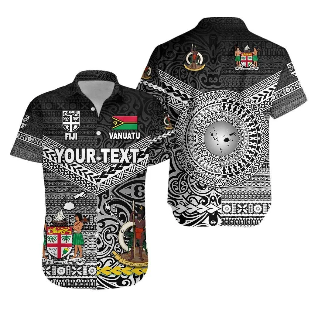 (Custom Personalised) Vanuatu And Fiji Hawaiian Shirt Together   Black Lt8_1
