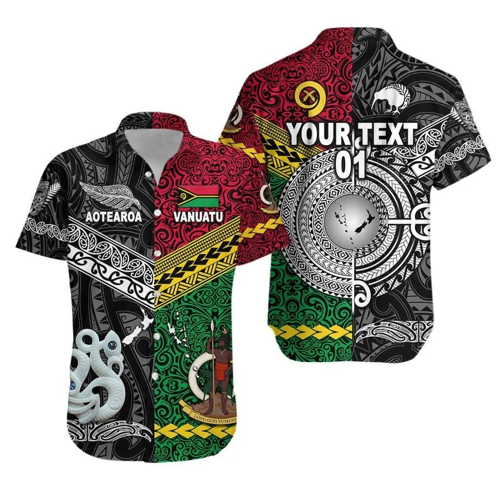 (Custom Personalised) Vanuatu And New Zealand Hawaiian Shirt Together   Black, Custom Text And Number Lt8_1