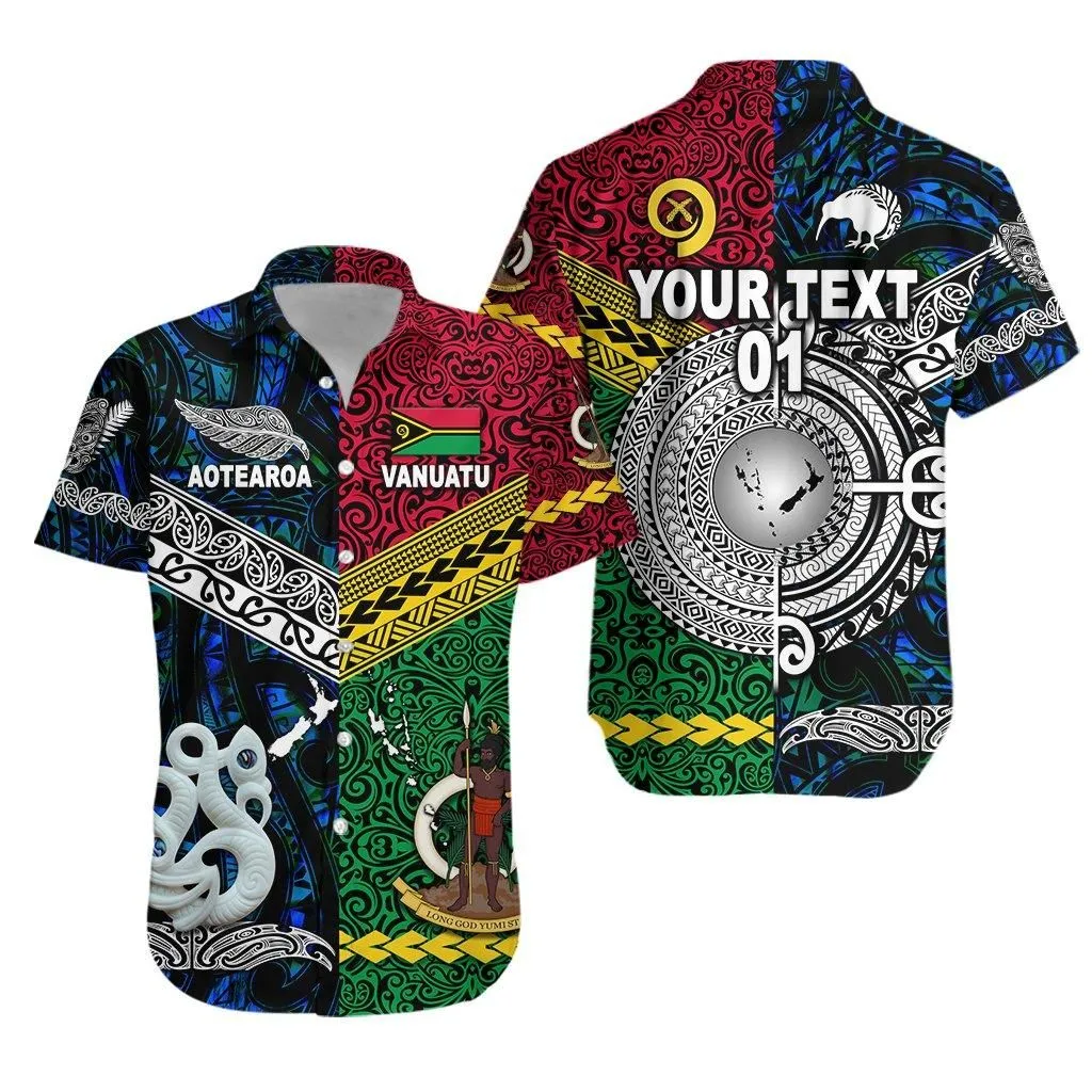 (Custom Personalised) Vanuatu And New Zealand Hawaiian Shirt Together   Blue, Custom Text And Number Lt8_1