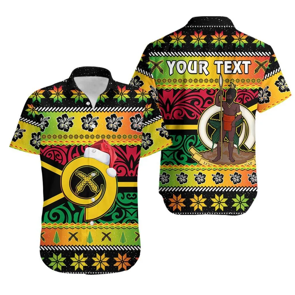 (Custom Personalised) Vanuatu Christmas Hawaiian Shirt Pig Tusk Polynesian Joyeux Noel Flag Art Lt14_0