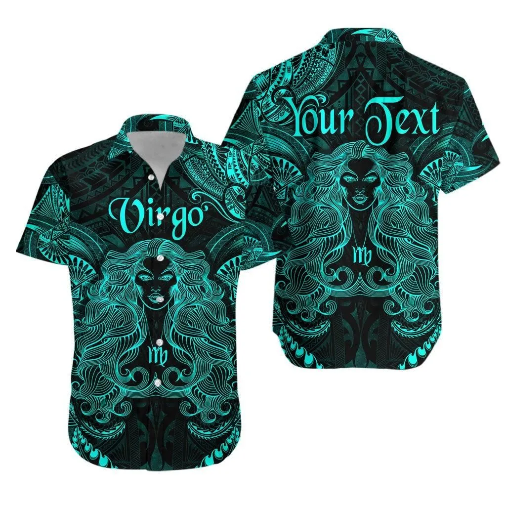 (Custom Personalised) Virgo Zodiac Polynesian Hawaiian Shirt Unique Style   Turquoise Lt8_1