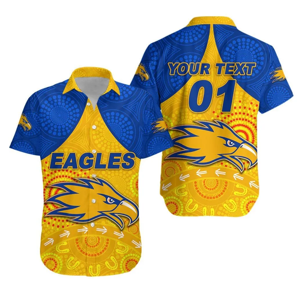 (Custom Personalised) West Coast Eagles Hawaiian Shirt Indigenous Version   Gold, Custom Text And Number Lt8_1