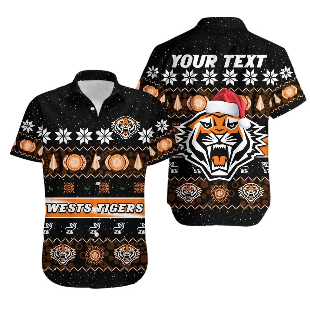 (Custom Personalised) Wests Tigers Christmas Hawaiian Shirt Aboriginal Art Merry Xmas Lt14_0