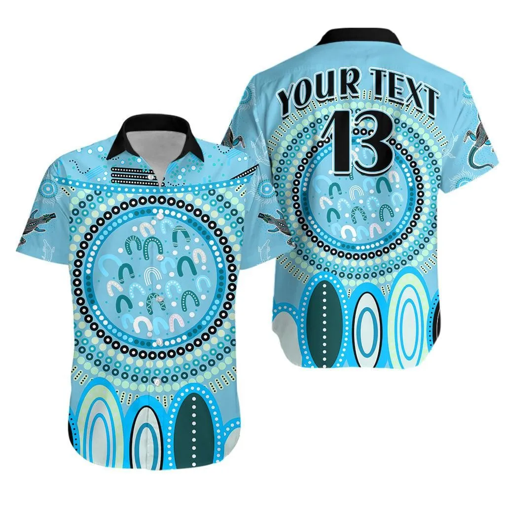 (Custom Text And Number) Aboriginal Stand Up Hawaiian Shirt Circle Dot With Lizard Version Blue Lt13_0
