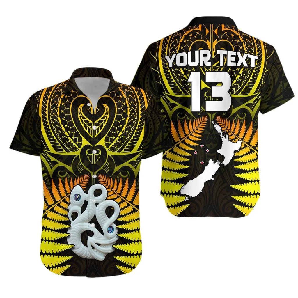 (Custom Text And Number) Aotearoa Fern Hawaiian Shirt New Zealand Hei Tiki Gold Style Lt13_0