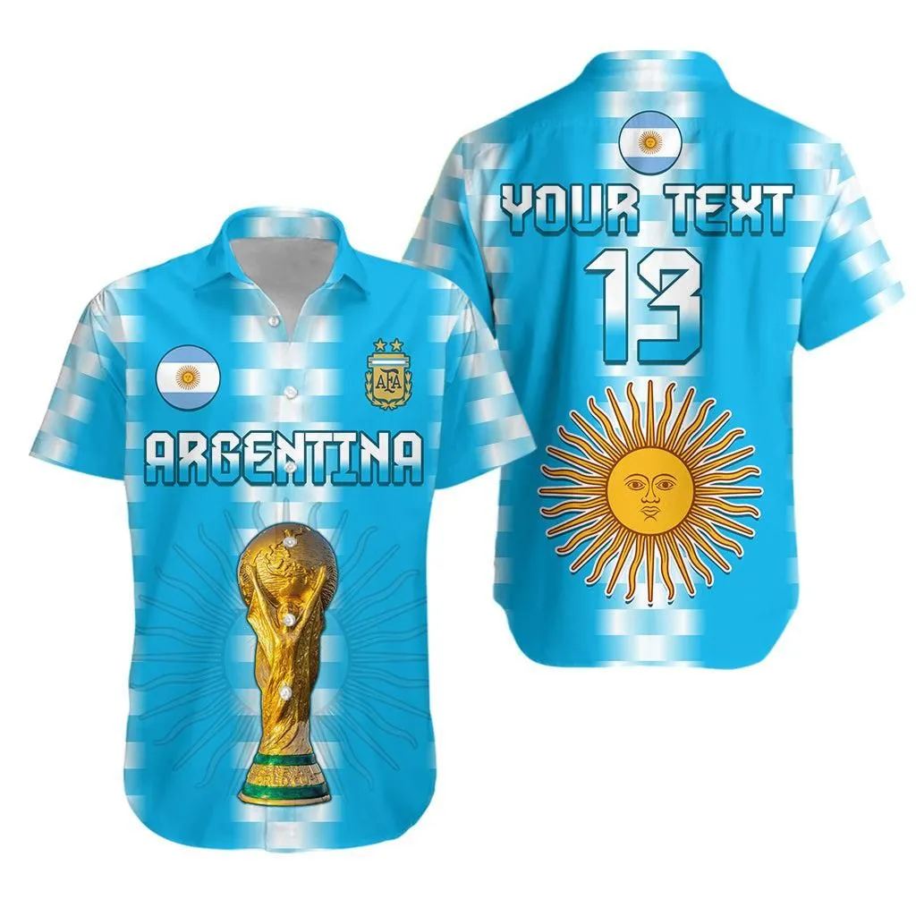 (Custom Text And Number) Argentina Football Champions Hawaiian Shirt La Albiceleste Goat Lt13_0