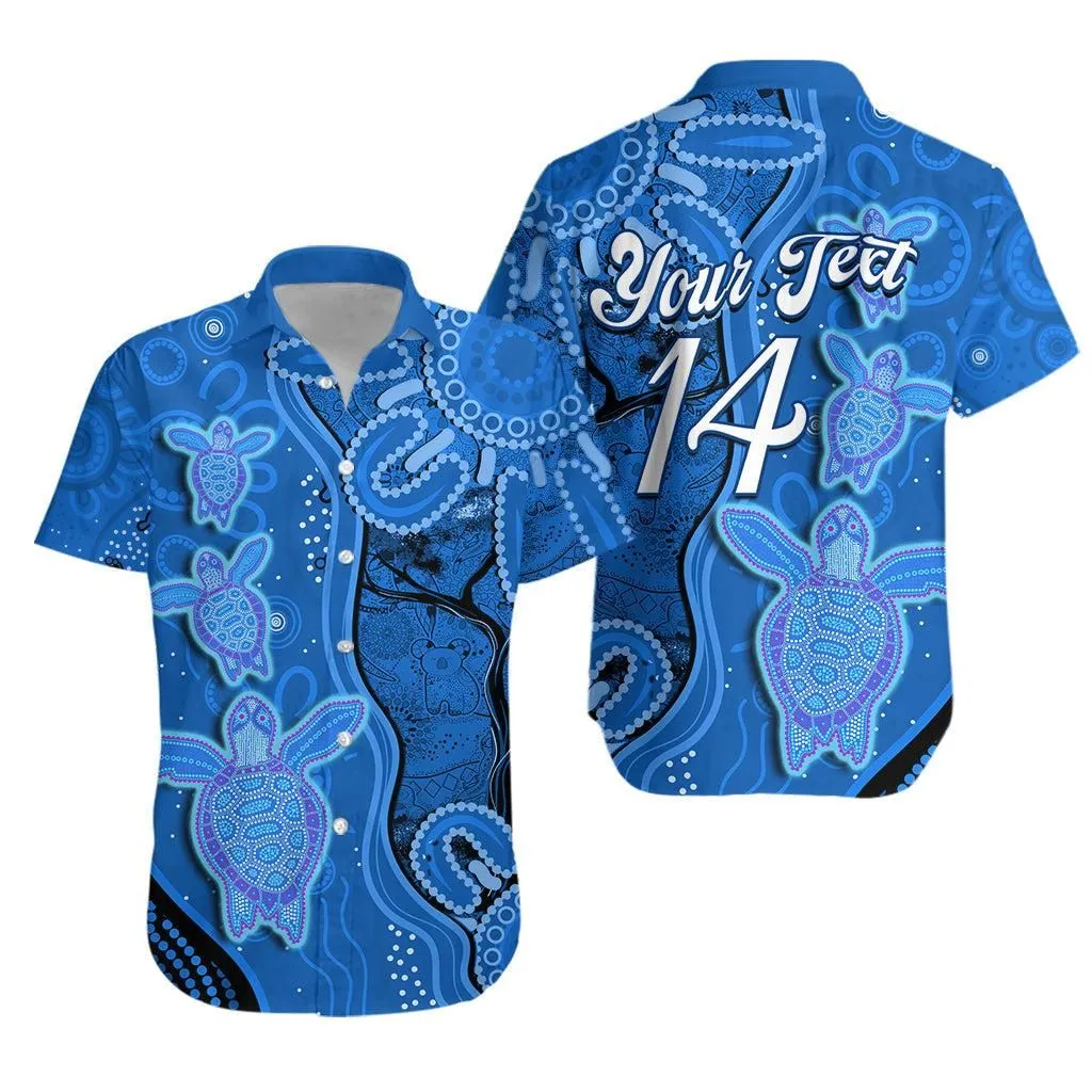 (Custom Text And Number) Australian Aboriginal Art Hawaiian Shirt Aussie Turtle Blue Version Lt14_0