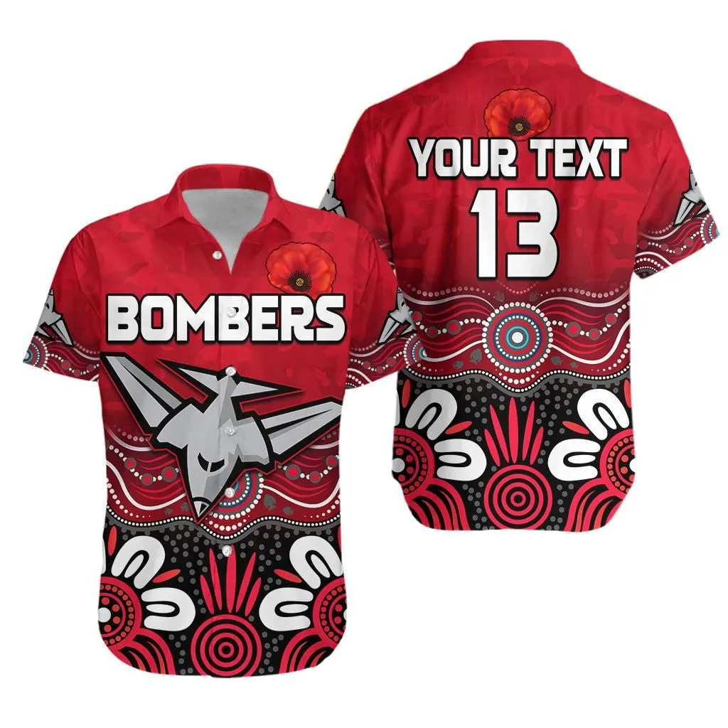 (Custom Text And Number) Bombers Anzac 2022 Hawaiian Shirt Essendon Football Aboriginal Remember Them Lt13_0