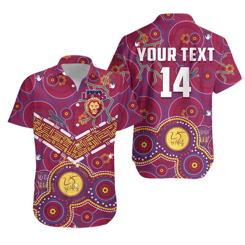 (Custom Text And Number) Brisbane Football Hawaiian Shirt Indigenous Pattern Go Lions Unique Version Lt14_0