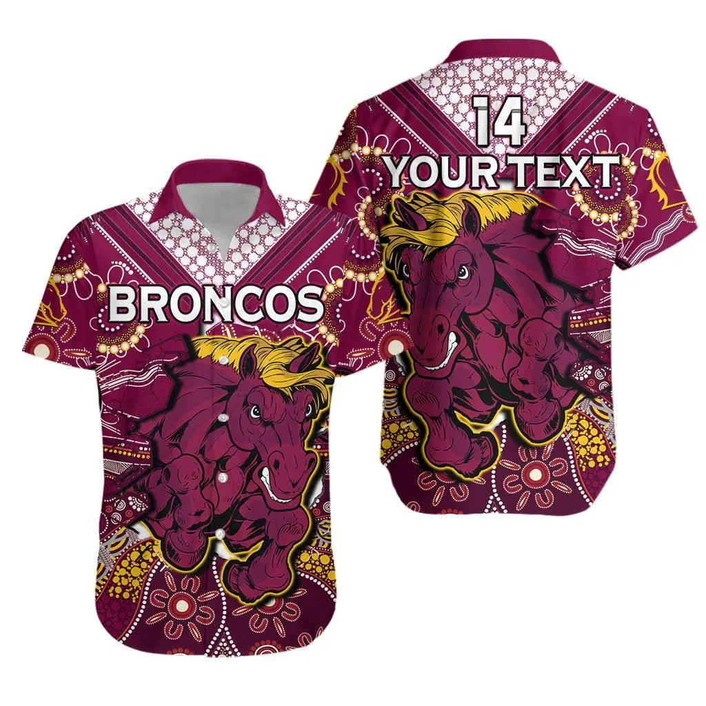 (Custom Text And Number) Broncos Rugby Hawaiian Shirt Indigenous Pattern Artsy Ver01 Lt14_0