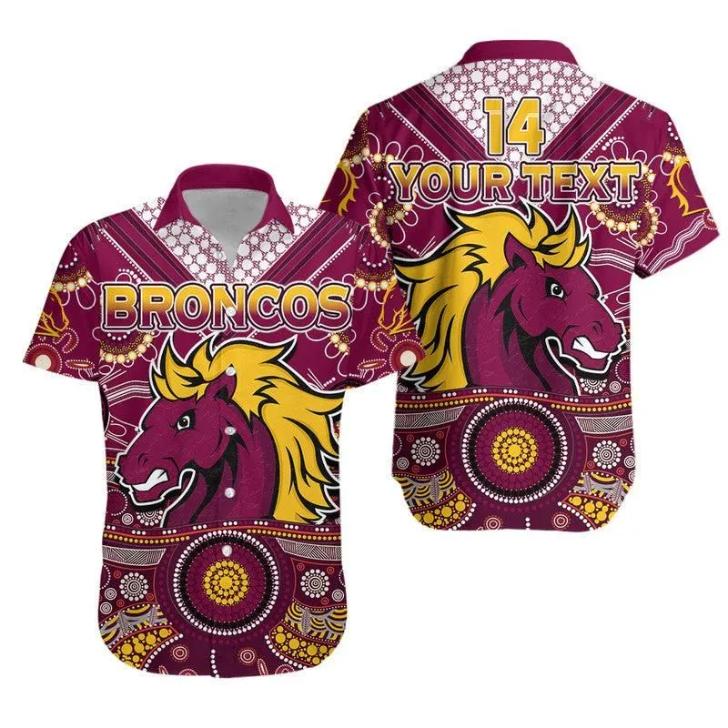 (Custom Text And Number) Broncos Rugby Hawaiian Shirt Indigenous Pattern Artsy Ver02 Lt14_0