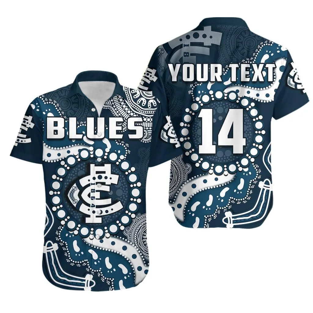 (Custom Text And Number) Carlton Football Hawaiian Shirt Blues 1864 Boomerang Indigenous Artsy Lt14_0