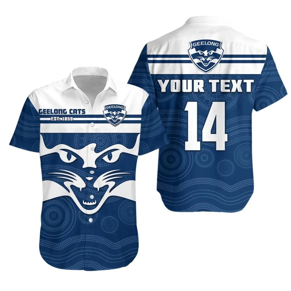 (Custom Text And Number) Cats Football Hawaiian Shirt Geelong Est 1859 Aboriginal Art Lt14_0