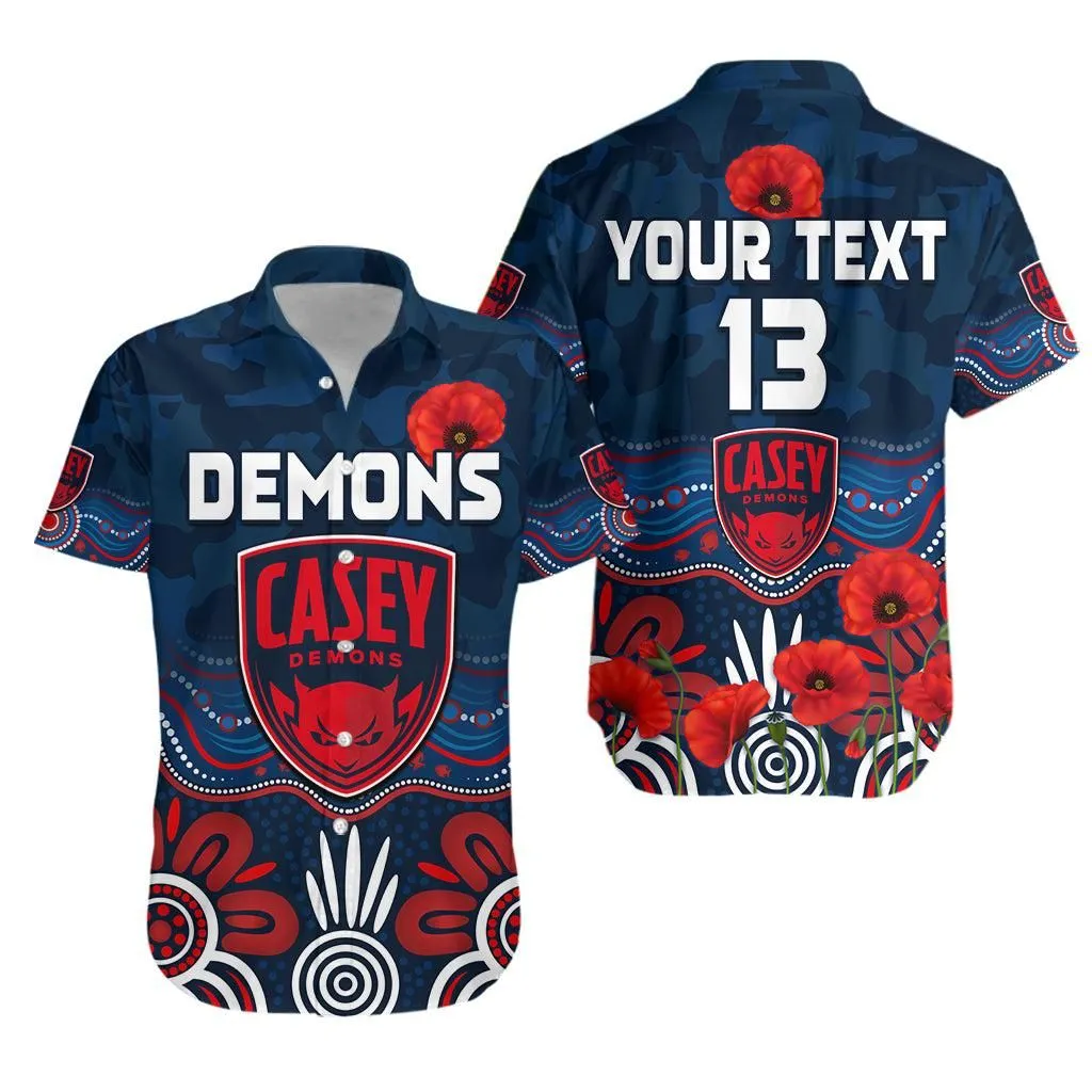 (Custom Text And Number) Demons Anzac 2022 Hawaiian Shirt Casey Football Aboriginal Poppy Lt13_0