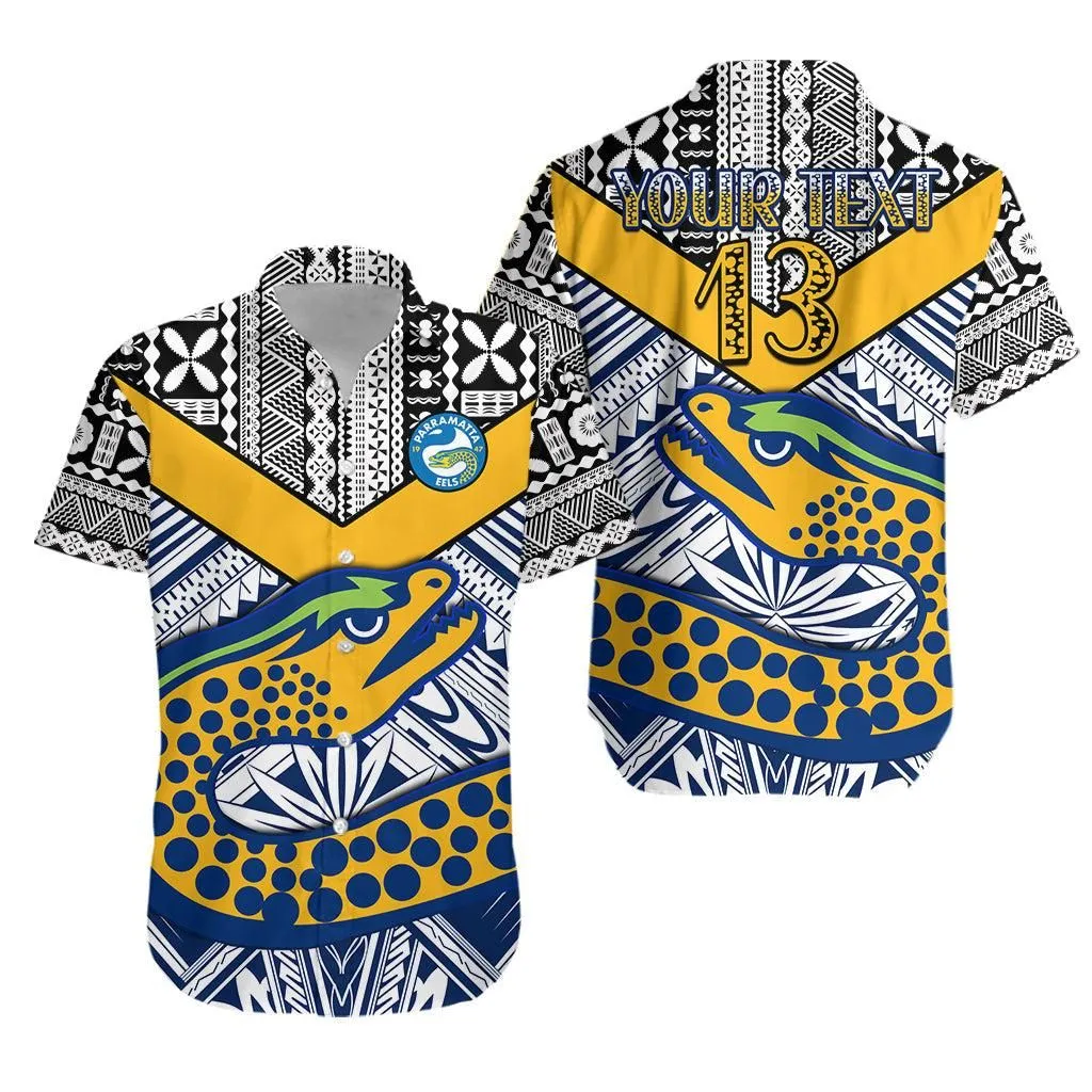 Custom Text And Number Eels Rugby Hawaiian Shirt Polynesian Tapa Pattern Premiers Lt13_0