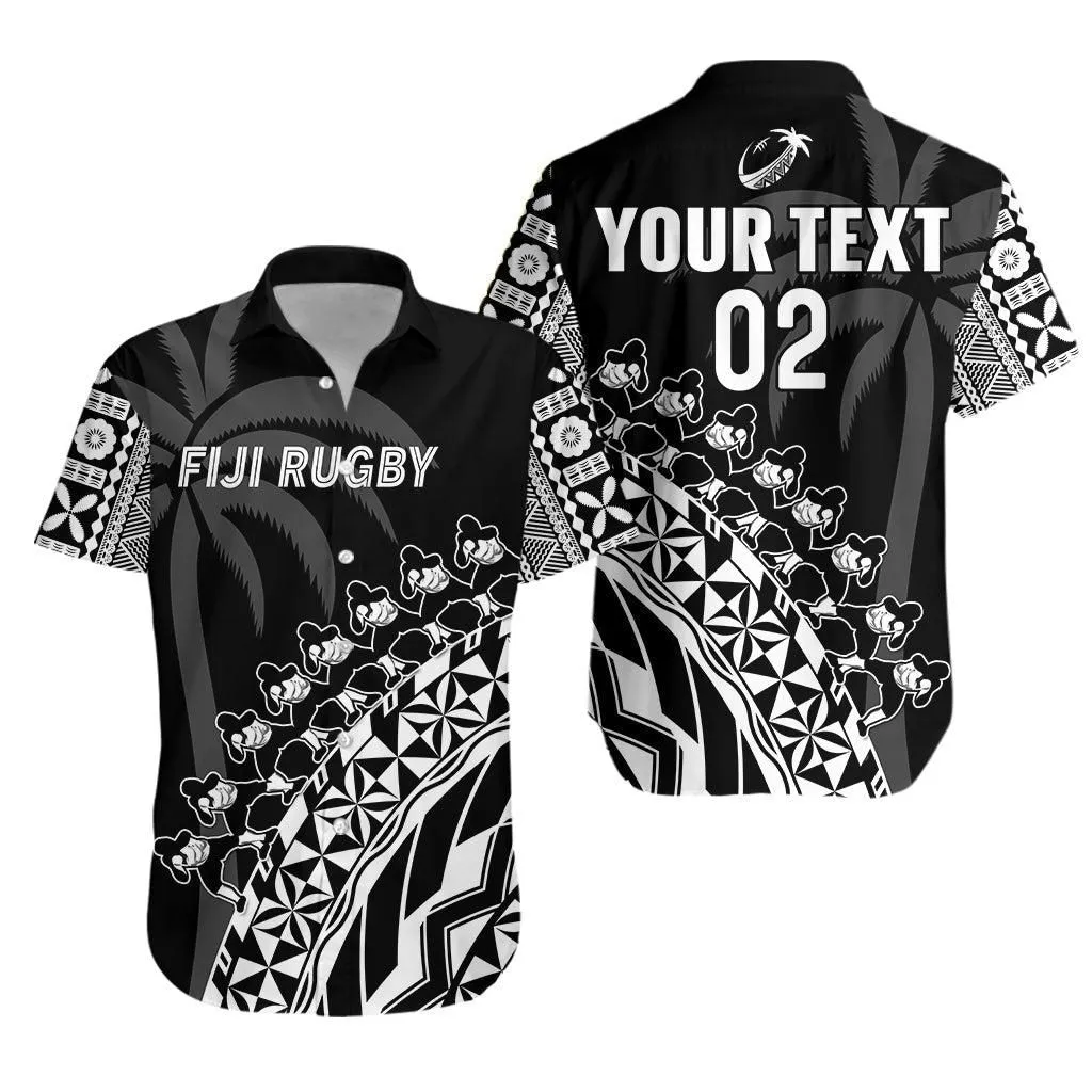 Custom Text And Number Fiji Rugby Hawaiian Shirt Fijian Cibi Dance Tapa Pattern Black Lt14_0