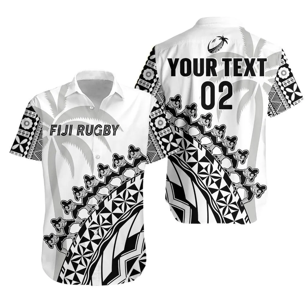 Custom Text And Number Fiji Rugby Hawaiian Shirt Fijian Cibi Dance Tapa Pattern White Lt14_0