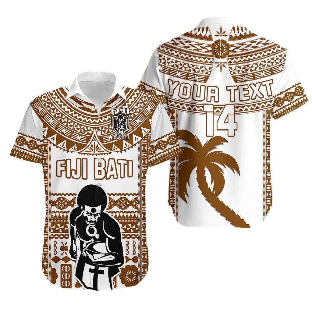 Custom Text And Number Fiji Rugby Hawaiian Shirt Pacific The Bati Brown Fijian Tapa Lt14_0