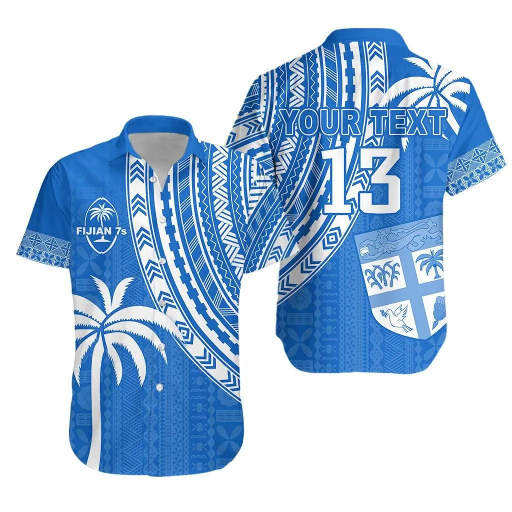 Custom Text And Number Fiji Rugby Sevens Hawaiian Shirt Fijian 7S Tapa Polynesian Blue Ver01 Lt13_0