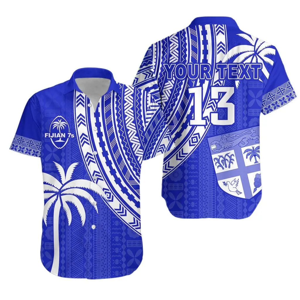 Custom Text And Number Fiji Rugby Sevens Hawaiian Shirt Fijian 7S Tapa Polynesian Blue Ver02 Lt13_0