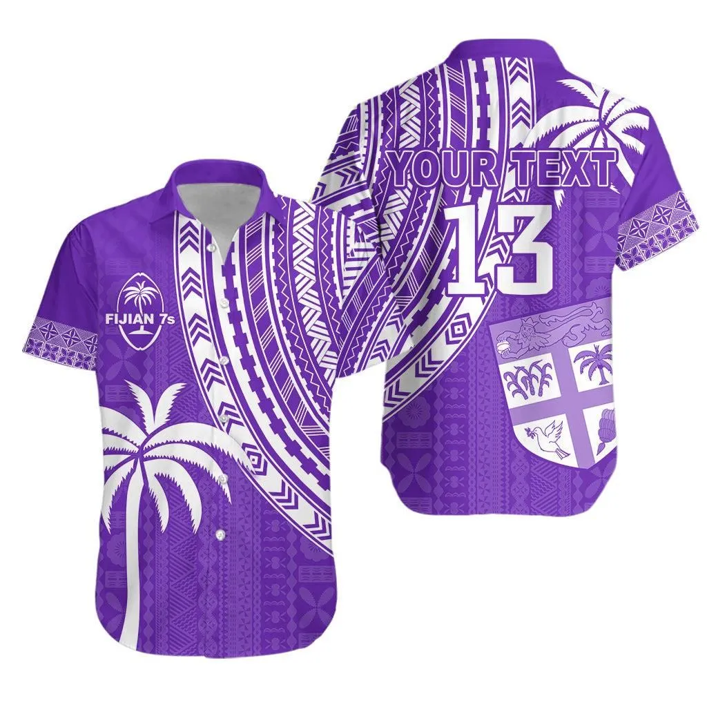 Custom Text And Number Fiji Rugby Sevens Hawaiian Shirt Fijian 7S Tapa Polynesian Purple Lt13_0