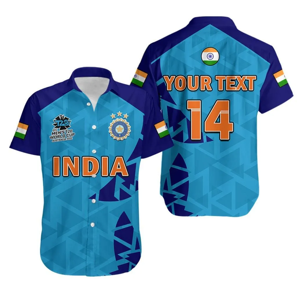 (Custom Text And Number) India Cricket Hawaiian Shirt Men In Blue 2022 Mens T20 World Cup Lt14_0