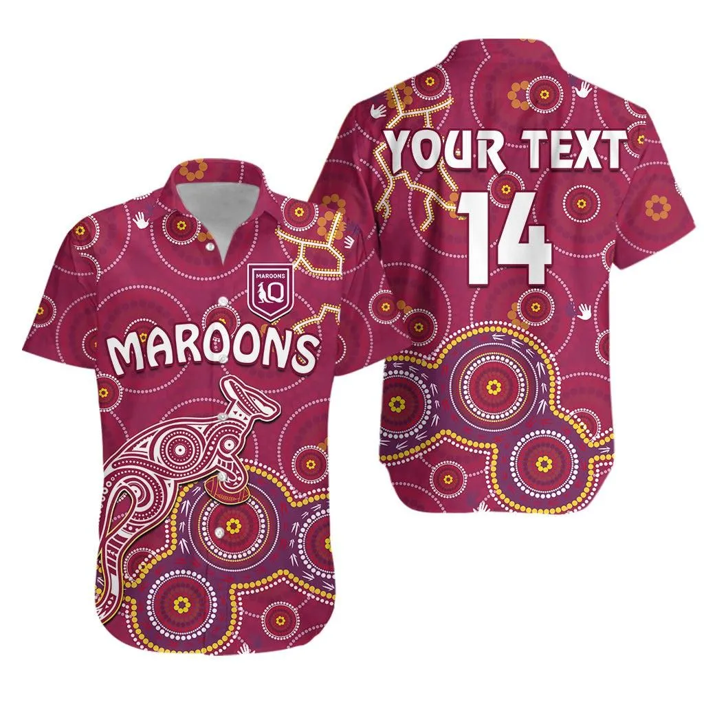 (Custom Text And Number) Maroons Rugby Hawaiian Shirt Kangaroo Indigenous Pattern Unique Version Lt14_0