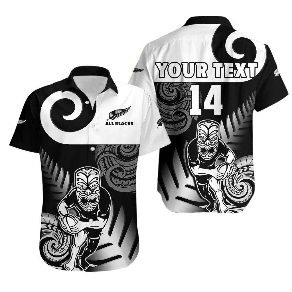 Custom Text And Number New Zealand Silver Fern Rugby Hawaiian Shirt All Black Maori Koru Lt14_0