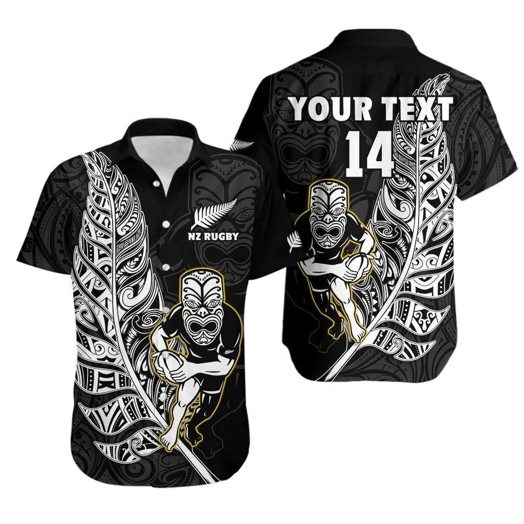 (Custom Text And Number) New Zealand Silver Fern Rugby Hawaiian Shirt All Black Maori Version Black Lt14_0