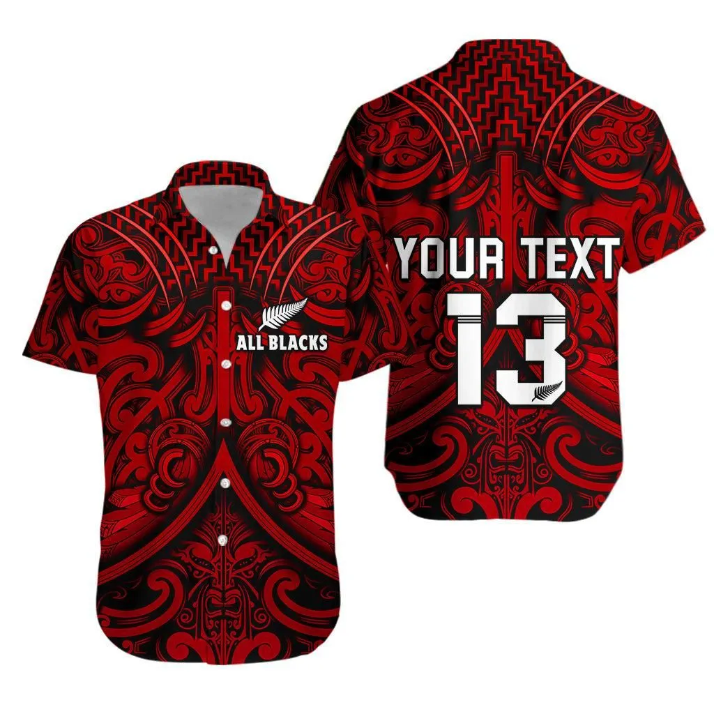 (Custom Text And Number) New Zealand Silver Fern Rugby Hawaiian Shirt All Black Red Nz Maori Pattern Lt13_0