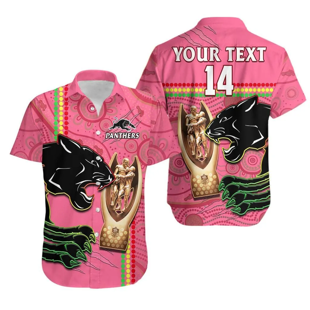 (Custom Text And Number) Panthers Rugby Hawaiian Shirt The Riff 2022 Premiers Aboriginal Pink Lt14_0