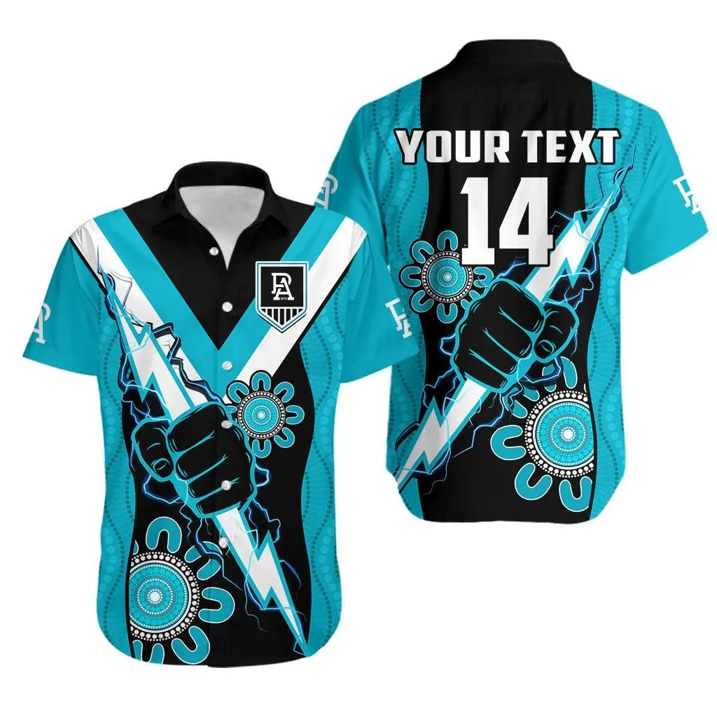 (Custom Text And Number) Port Adelaide Football Hawaiian Shirt Power Thunder Hand Mix Aboriginal Dynamic Lt14_0