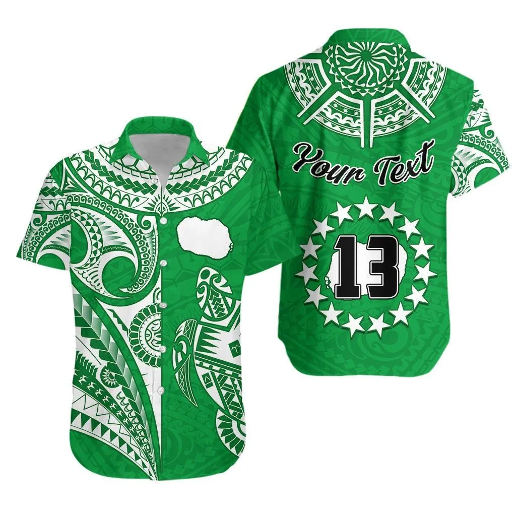 (Custom Text And Number) Rarotonga Cook Islands Hawaiian Shirt Turtle And Map Style Green Lt13_0