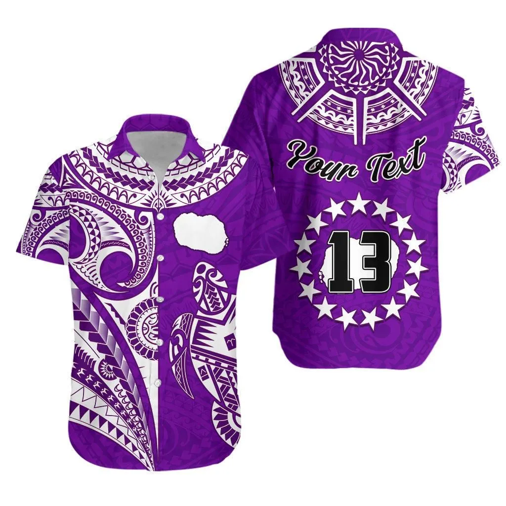 (Custom Text And Number) Rarotonga Cook Islands Hawaiian Shirt Turtle And Map Style Purple Lt13_0
