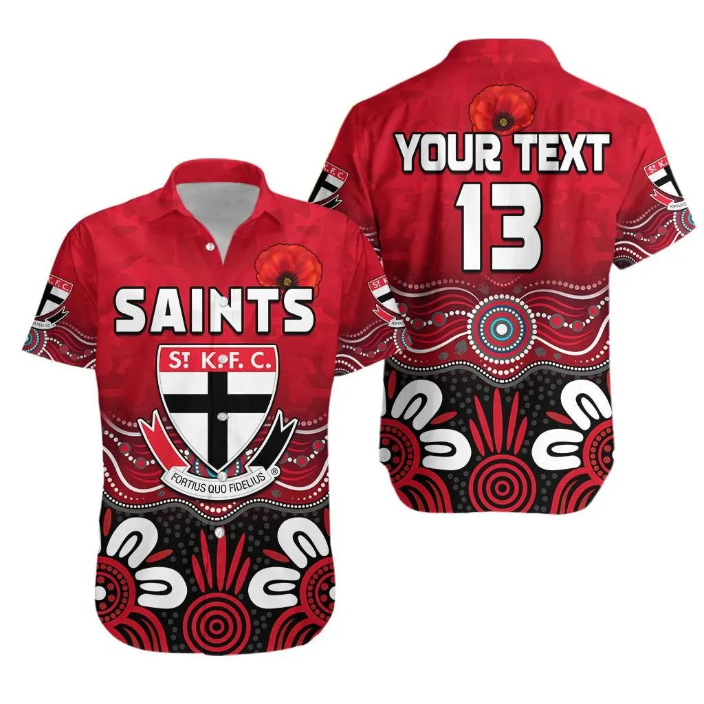 (Custom Text And Number) Saints Anzac 2022 Hawaiian Shirt St Kilda Aboriginal Remember Them Lt13_0