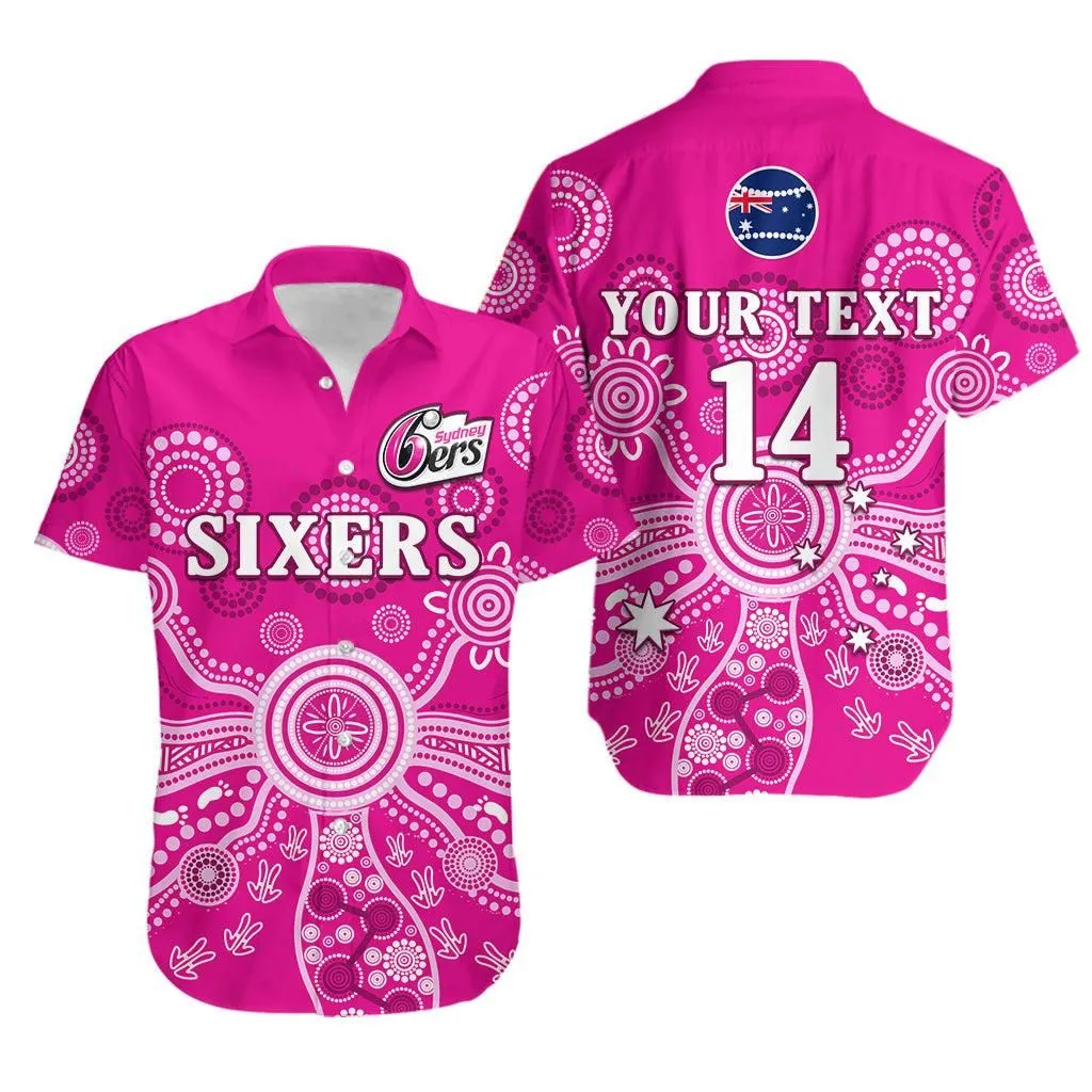 (Custom Text And Number) Sydney Sixers Hawaiian Shirt Cricket Indigenous Australian Art Ver02 Lt14_0