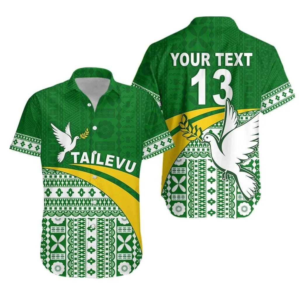 (Custom Text And Number) Tailevu Rugby Hawaiian Shirt Fiji Rugby Tapa Pattern Green Lt13_0