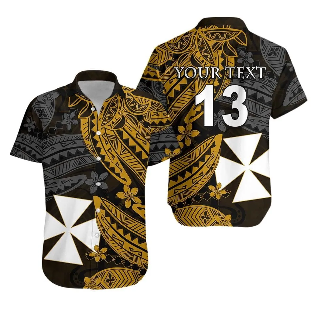 (Custom Text And Number) Wallis And Futuna Hawaiian Shirt Enjoy Polynesian Flowers Version Gold Lt13_0