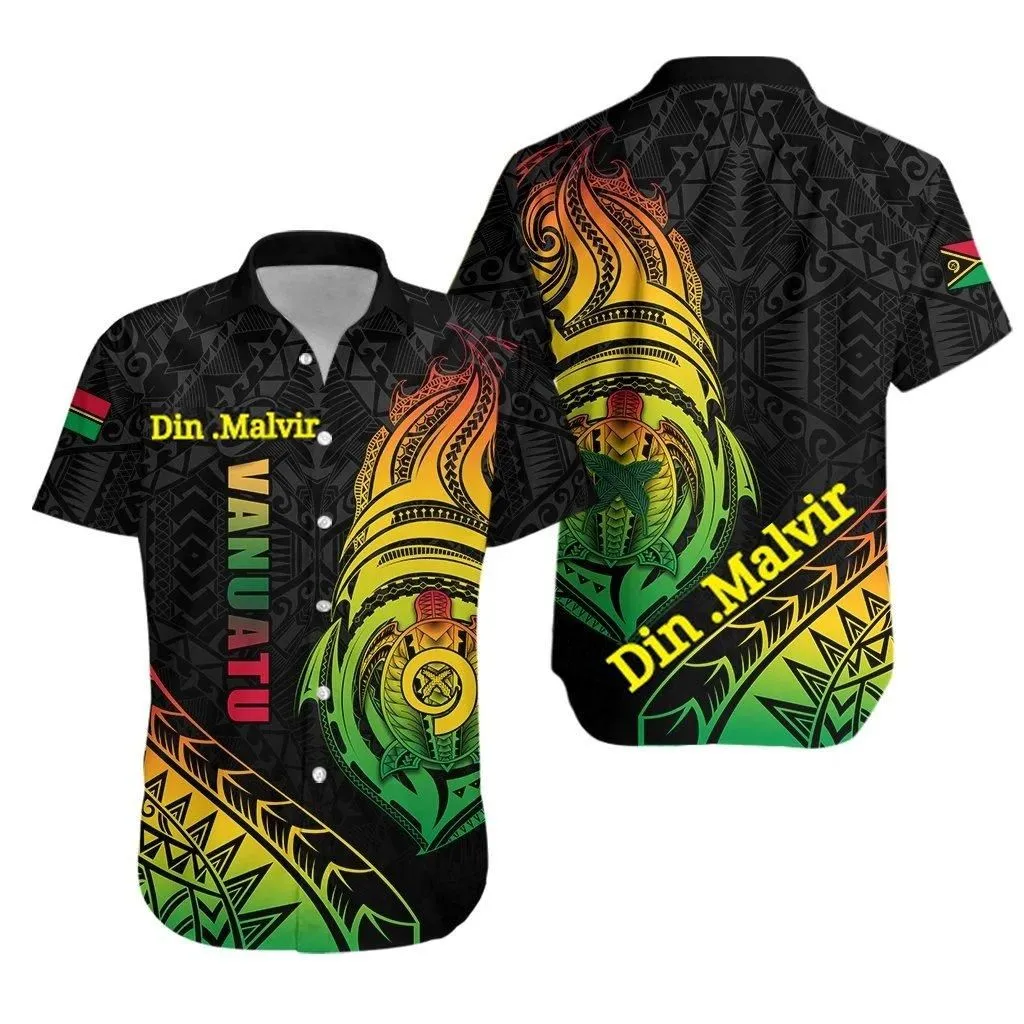 (Din Malvir) Vanuatu Rugby Hawaiian Shirt Turtle Color Lt13_0