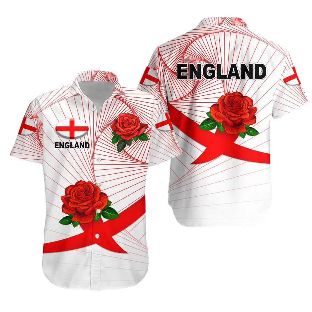 England Rugby Hawaiian Shirt Rose Simple Style   White Lt8_1