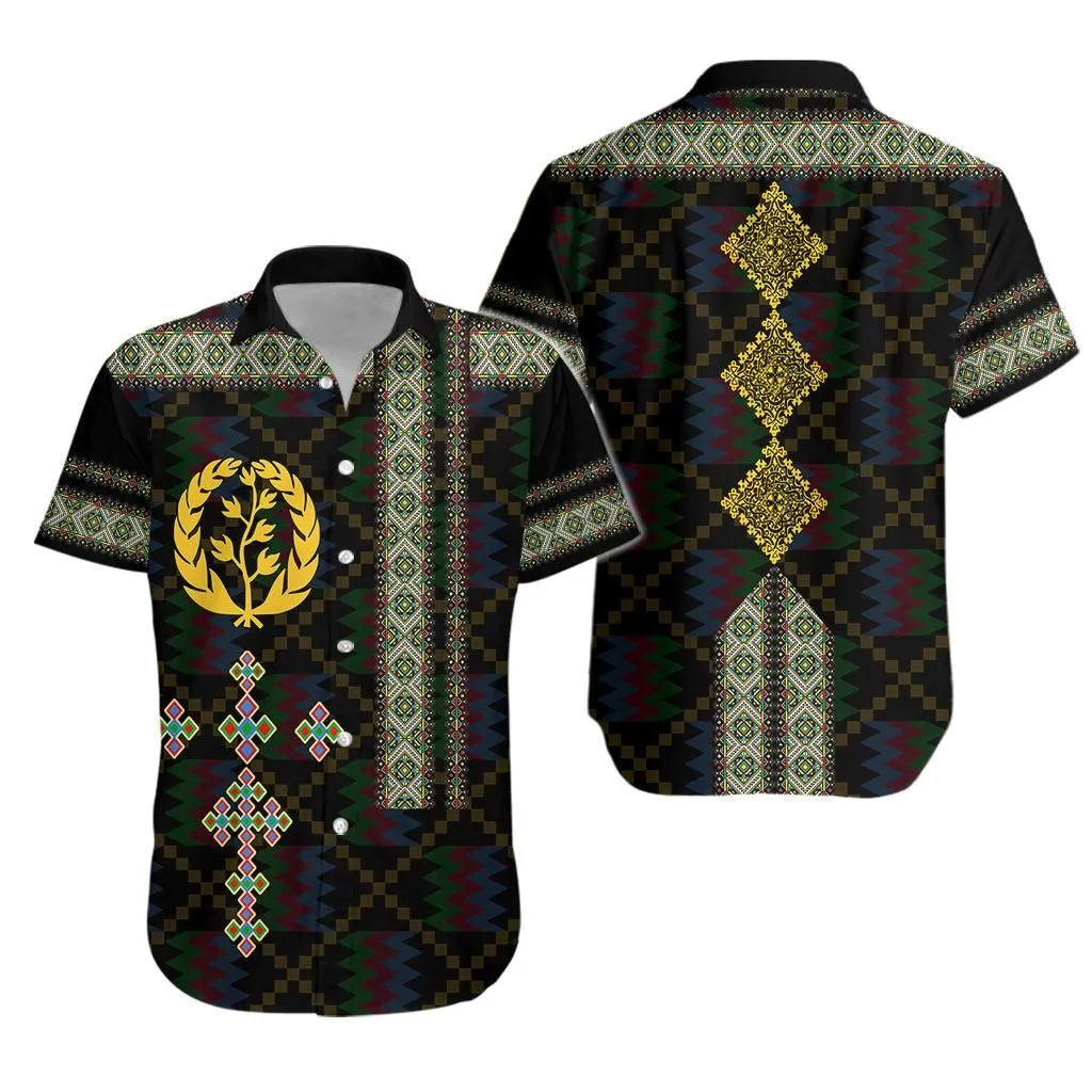 Eritrea Tilet Pattern Hawaiian Shirt Eritrean Cross   Black Lt7_0
