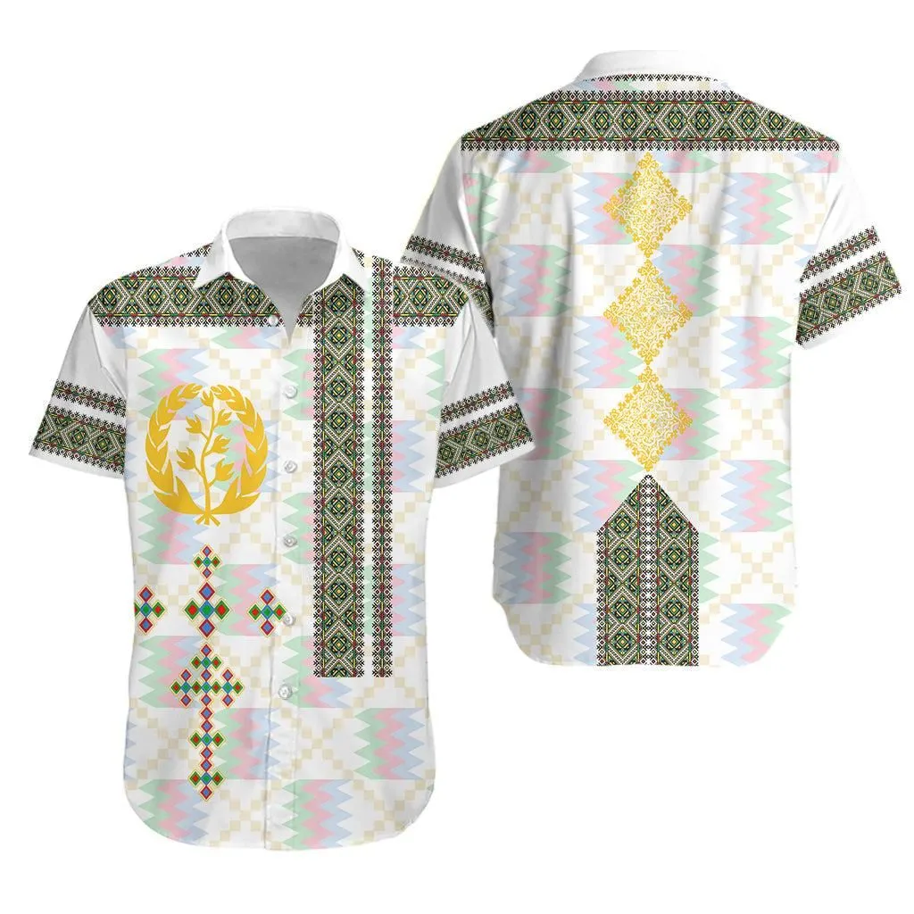 Eritrea Tilet Pattern Hawaiian Shirt Eritrean Cross   White Lt7_0