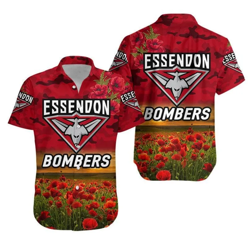 Essendon Bombers Anzac Hawaiian Shirt Poppy Vibes   Red Lt8_1