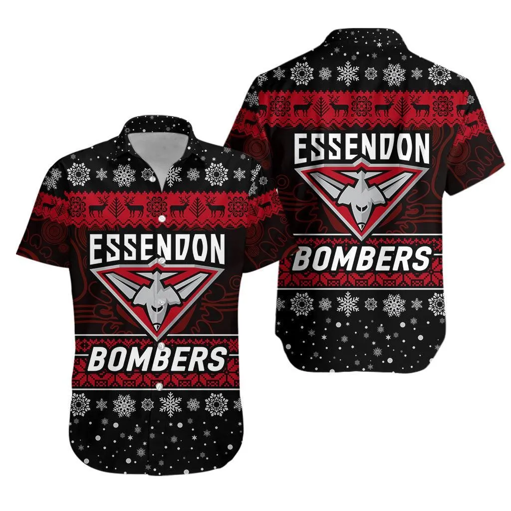 Essendon Bombers Hawaiian Shirt Christmas Simple Style   Black Lt8_1